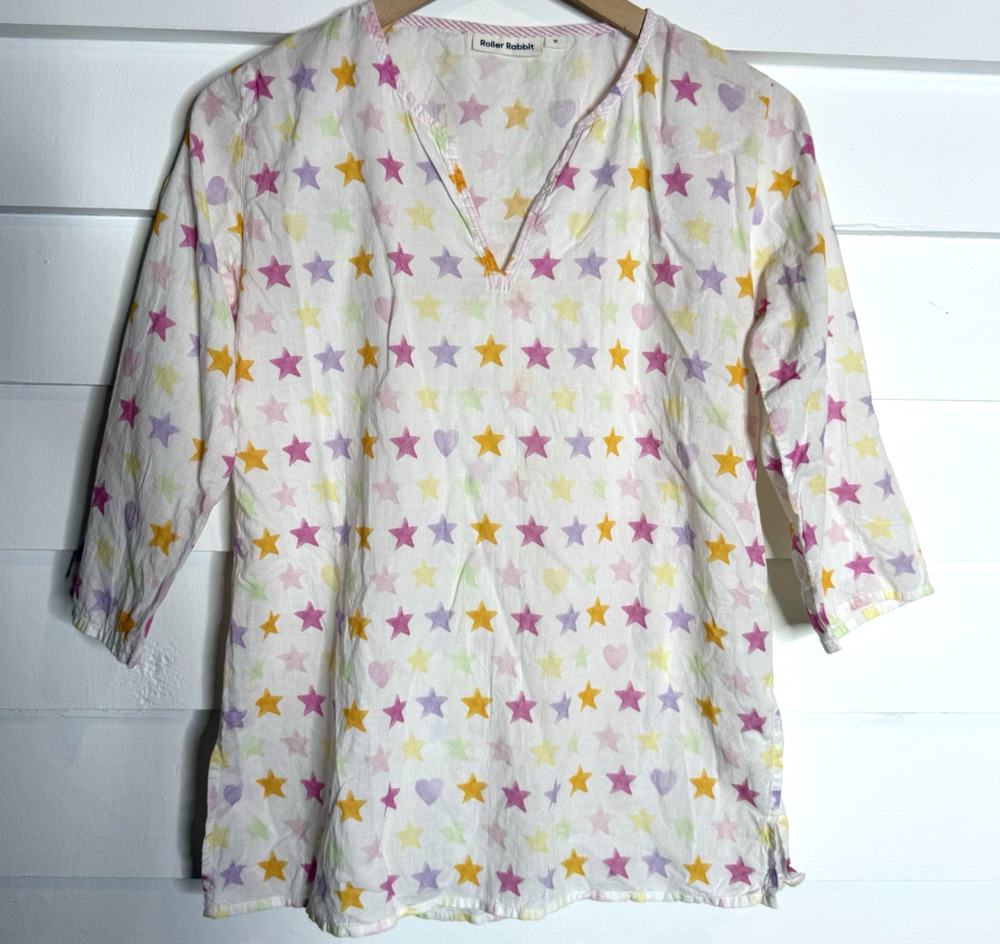 ROLLER RABBIT Rainbow Star Cotton Lightweight Popover Swim Cover Up 12